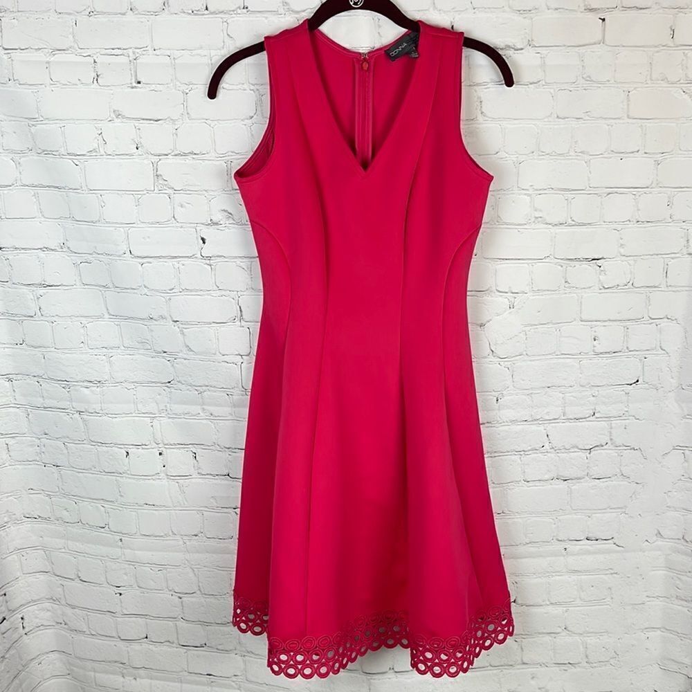 Donna Ricco Fuchsia Sleeveless A-Line Dress with Laser-Cut Hem